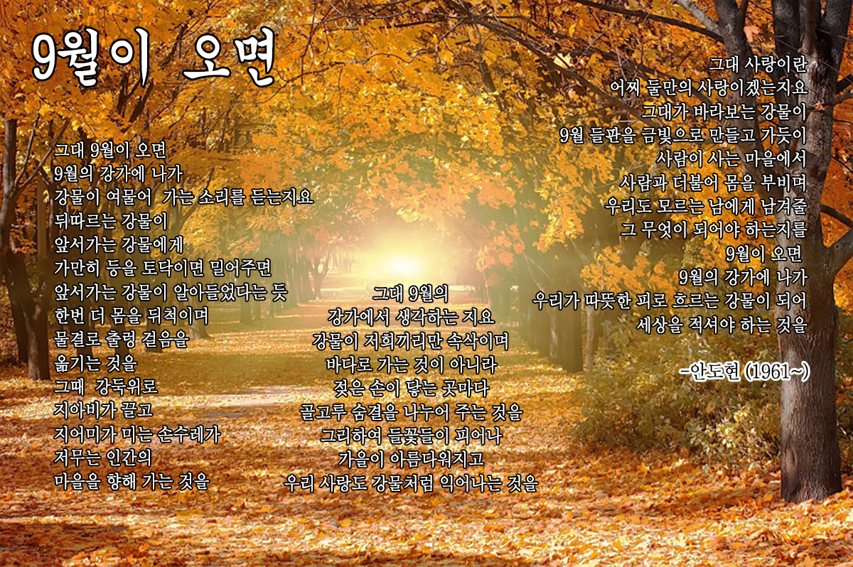 9월이 오면 - 안도현 < 행복한 詩 읽기 < 라이프 < 기사본문 - 마음건강 길 [행복한 詩 읽기] 9월이 오면 - 안도현